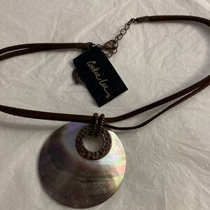 Cookie Lee Iridescent Pendant Necklace with Brown Cord
